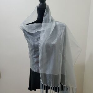 Long Sparkly Blue/Silver Sheer Beaded Fringe SCARF Wrap Long Wedding Prom